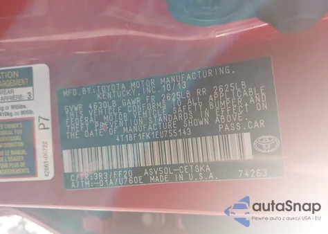 2014 Toyota Camry Se из США, поврежденный, VIN 4T1BF1FK1EU755143